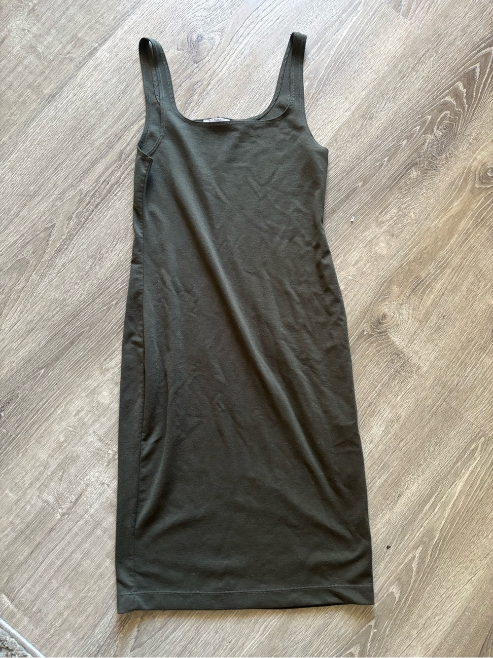 Zara Olive Green Tank BodyCon Midi Dress